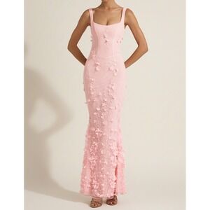 fitted lace wedding dress La Rochette Embellished Bandeau Cowl Neck Maxi Dress in Ivory main image 0